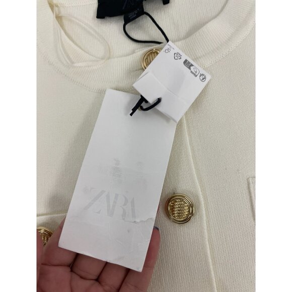 Zara Womens Blazer sweater Jacket S Cream Off White Gold Button 4192/050 NWT - Picture 6 of 16
